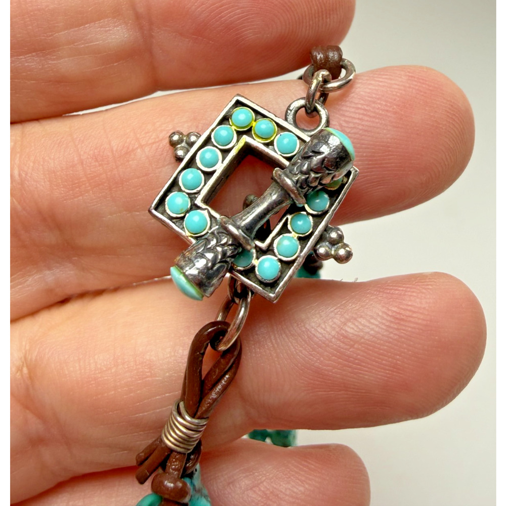 Vintage Signed Barse 925 Sterling Silver Turquoise Nugget Necklace Oval Pendant - Picture 6 of 7